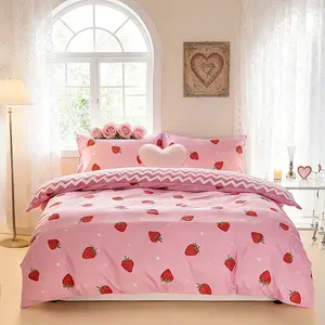 3pcs Cute Strawberry Print Duvet Cover Set, Reversible, Includes 1 Duvet + 2 Pillowcases No Insert, Comfortable Sleep, Princess Style, Ideal Gift