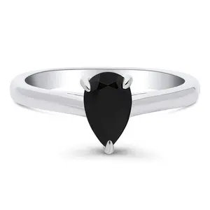 Solitaire 0.8ct Black Pear CZ Ring in Sterling Silver