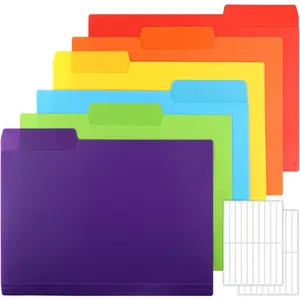 30pcs Colored File Folders, 9'' x 11.6'' Manilla Folders, Plastic File Folders, 3 Tab Poly Folder, 6 Colors with 40pcs Erasable Category Labels, for School and Office Supplies