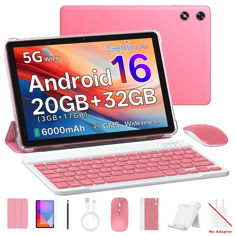【Back To School】2026 10.1" Android 16 Tablet with Keyboard, Stylus, Mouse,Stan & Case – 3GB base,17GB expand, 32GB ROM, WIFI6,BT5.4, 1280x800 IPS, 8MP+2MP Camera, 6000mAh Battery,for kid’s Gift