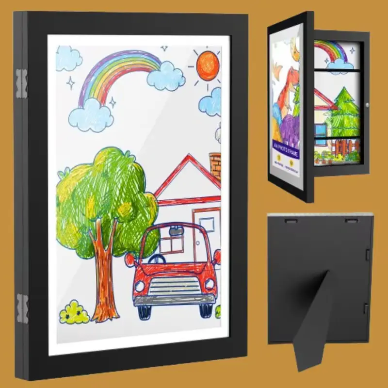2 Pcs Kids Art Frame Bracketless A4 Magnetic Artwork Display Storage Frame MDF Front Loading Picture Frame Holds Up-to 150 Artwork Couple Gift Christmas Gifts Festive Gifts Wooden Framed Decor Photo Gallery Style Hanging Keyholes Flexible Orientation
