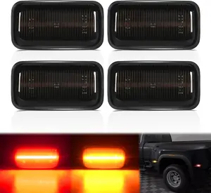 Nilight 4-PCS 21 LED Smoke Lens Fender Side Marker Lights, Red Amber Front Rear Clearance Lights, Car Accessories, Compatible with 2015-2022 Chevy Silverado GMC Sierra 2500HD 3500HD Dual Wheeler Trucks