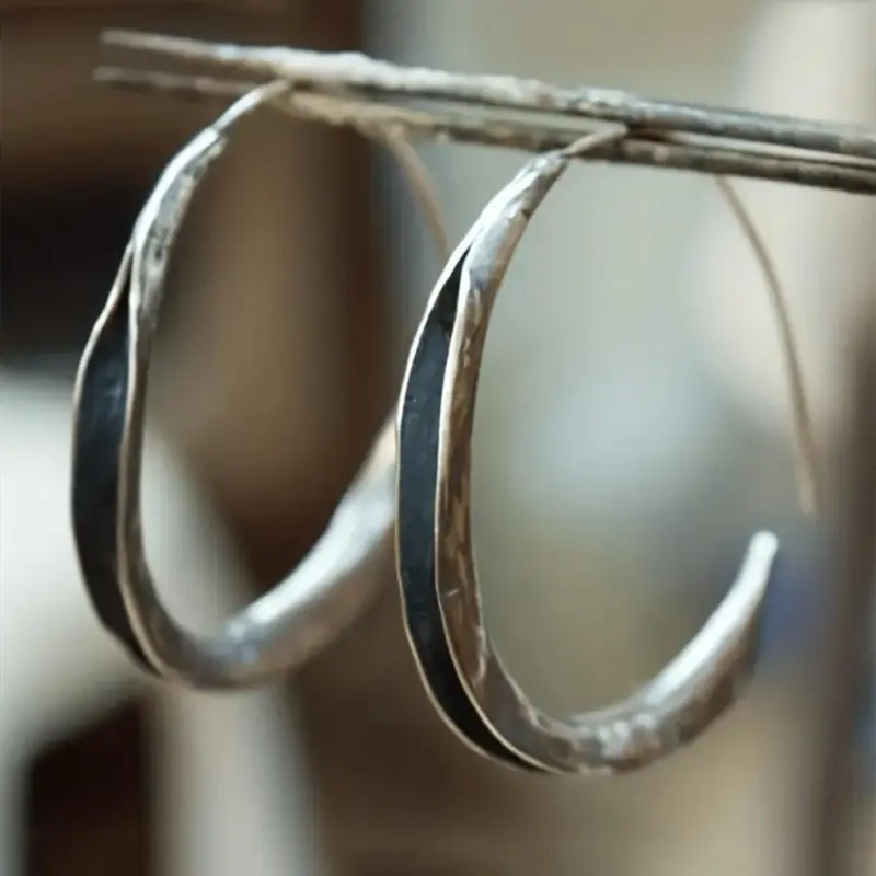 Women's Boho Style Round Shaped Hoop Earrings, Bohemian Earrings, Dainty Lightweight Hoops, Vintage Trendy Hoop Earrings, Chic Gorgeous Handmade Jewelry As Gift for Girlfriend, Casual Trendy Jewelry, Rounded Hoop Earrings