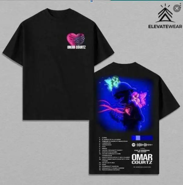 Omar OC Courtz Por Si Mañana No Estoy Inspired Graphic T Shirt, Neon Album Tracklist Graphic Tee, Dual Side Print Streetwear Oversized Unisex Cotton Shirt, Latin Music Fan Merch Gift