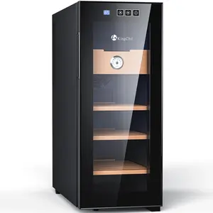 KingChii 33L Electric Cigar Humidors, Temperature Control Cabinet with Spanish Cedar Wood Shelves & Drawer Hygrometer Gifts for Men (250 Counts Capacity)