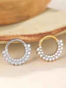 1pcs Titanium 16g Cz Hinged Clicker Segment Hoop Ring, 8mm Cz Daith Earring, Cartilage Conch Tragus Septum Nose Piercing Jewelry, Titanium Nose Hoops