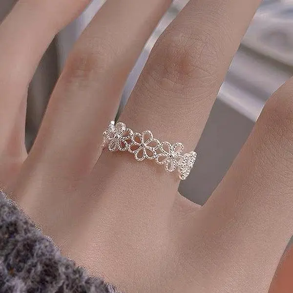 s925 sterling silver Daisy Flower Women's Elegant Engagement Trendy Exquisite Promise Ring, Chic Gorgeous Jewelry As Gift for Girlfriend，Artificial Decor Cuff Ring for Galentine's Party Style Open Adjustable Ring, Fashion Jewelry Gift Ideal for Girl