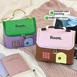 Unique Small House Makeup Bag, Dopamine Storage Bag, Travel Cosmetic Bag, Large Capacity, Portable Multi-Layer Handbag, Suitable for Students and Girls