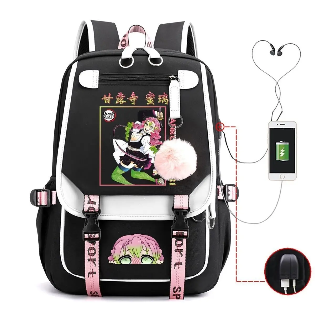 Demon Slayer: Kimetsu no Yaiba – Mitsuri & Shinobu Anime Print Lightweight, Large-Capacity Backpack