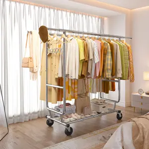 [RaybeeBrandyDay]Raybee Clothes Rack, Heavy Duty Clothing Rack Holds 441 LBS with Wheels & Shelf, Extendable, Adjustable, Commercial Garment Rack 22" D x 75" W x 68" H [BlackFridayCyberMonday]