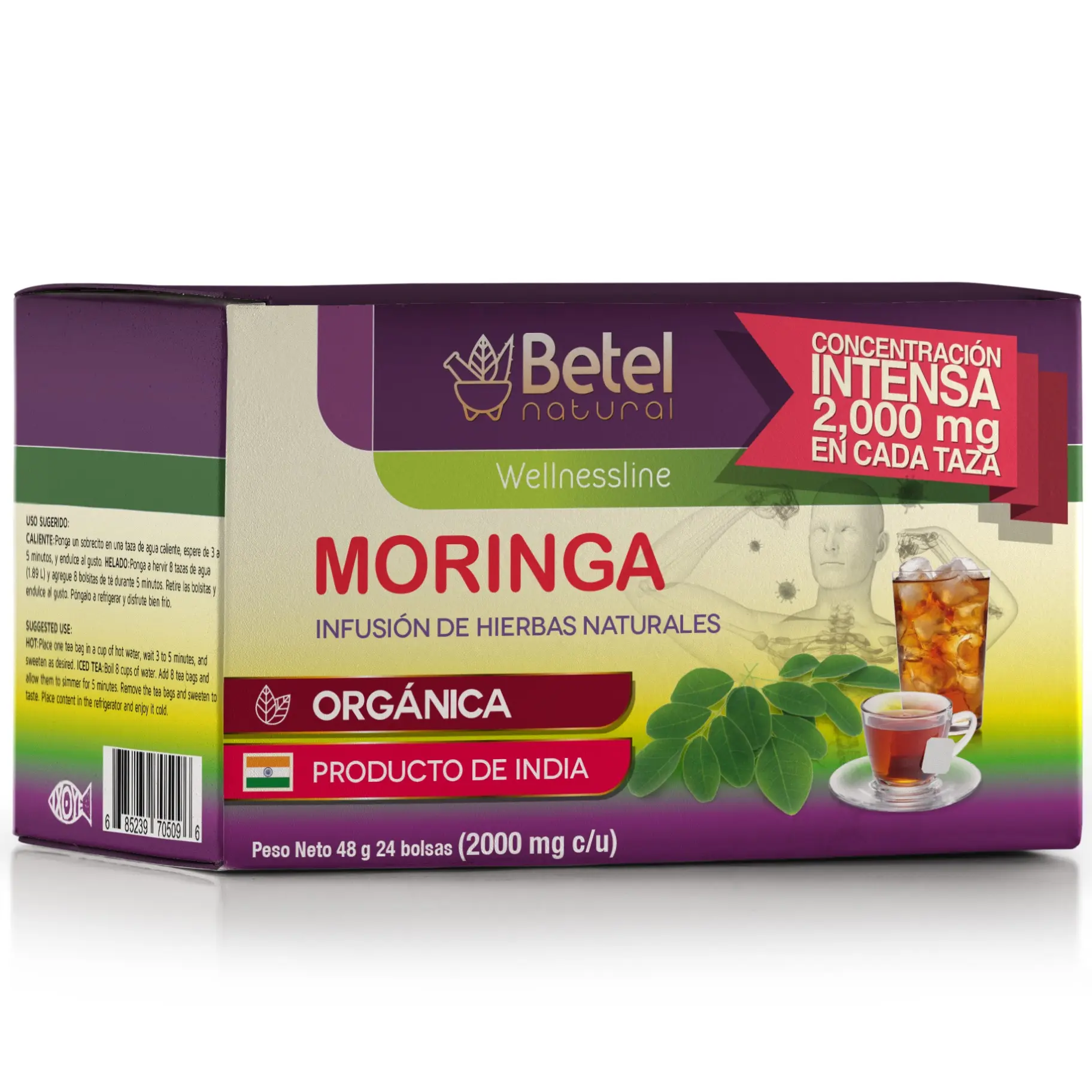 Organic Betel Moringa Leaf Pure Herb Wellness Tea Drink for Adults - 24 Tea Bags, 24-Month Shelf Life, Natural Herbal Beverage