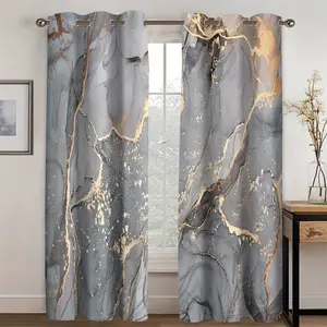 2 pieces of elegant Nordic style marble curtains with gold texture, translucent polyester, machine washable - perfect for living room decor, living room curtains, Window Curtain