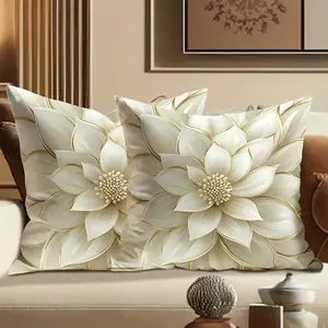 2-Piece Flower Pattern Decorative Throw Pillow Covers 45x45cm, Hidden Zipper Design, Perfect for Indoor & Outdoor Use