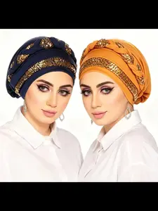 Women's Fashion Headscarf Caps, Versatile Headscarf, Embroidered Braid Design, Muslim Hats, Multicolor Knitwear, Turban Hijab, Stylish Accessory for Daily Wear