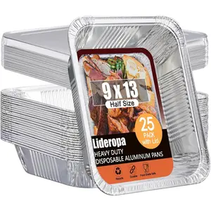 Disposable Heavy Duty 9x13 Aluminum Foil Pans with Lids 25 Pack, Ideal for Baking, Holiday Cooking, Christmas, Thanksgiving, Parties, Meal Prep & Storage