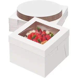 3 - Pack 8×8×8 Inch White Cake Boxes, Reinforced Cardboard with Scalloped Window, Perfect for Professional Bakery Presentation