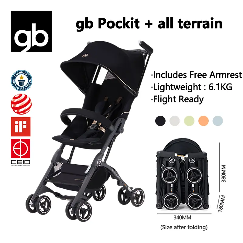 gb Pockit 3H(All-Terrain), Ultra Compact Lightweight baby pockit Travel Stroller for Babies & Toddlers, Carry-On flight Luggage Compliant,Boarding allowed,2 Position Recline