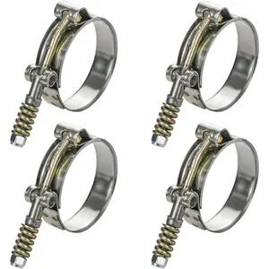 4 Pack T-Bolt Hose Clamps, Stainless Steel Hose Clamp with Reinforcement Spring for Pipe, Turbo Intake Intercooler Clamp Working Range 2.24"-2.55"(57-65mm)
