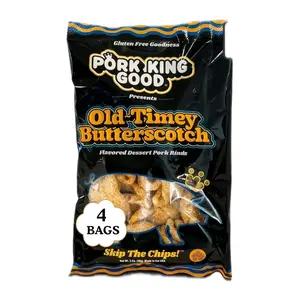 Pork King Good 3 oz Old-Timey Butterscotch Flavored Pork Rinds - 4-Pack, Sweet and Salty, Gluten-Free Dessert Snacks