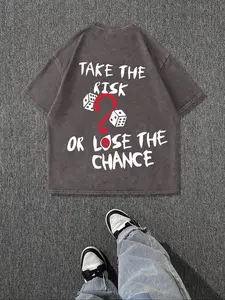 Men's Vintage Dice Print Round Neck Tee, Regular Fit Casual Short Sleeve T-shirt for Summer, Men's Top for Daily Wear