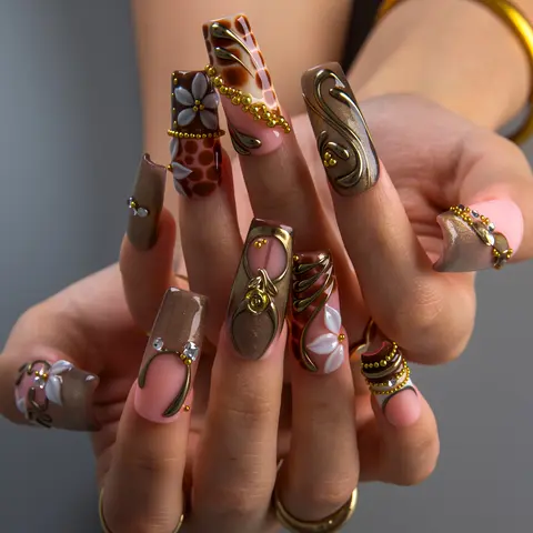 Lovful | NEW DROP Collection Handmade Acrylic Press On Nails | 10PCS Reusable | Salon Quality 3D Flower Rhinestones #SohoChic