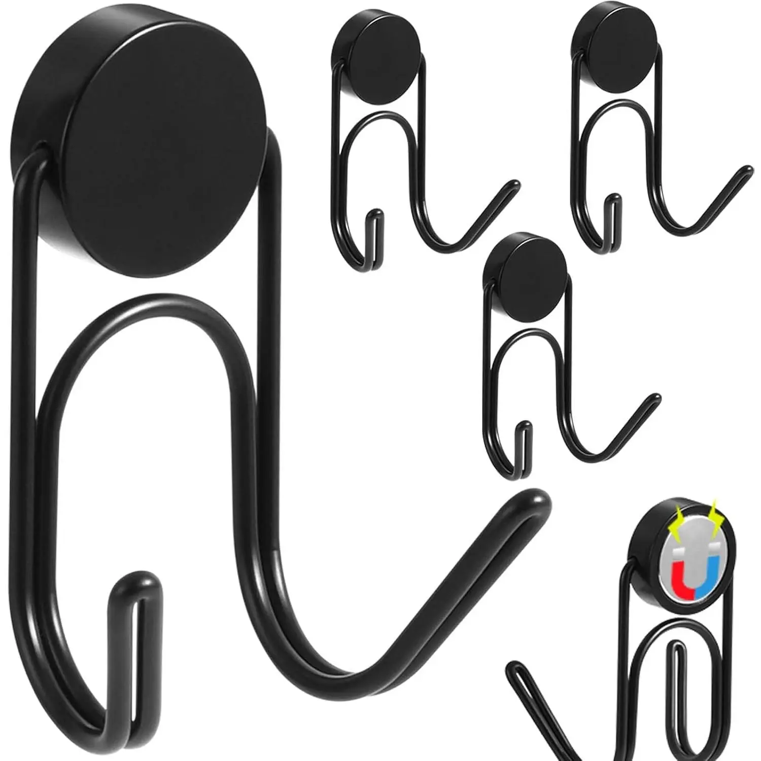 Magnetic Hooks 304 Stainless Steel Hooks Heavy Duty Magnets Hanging Hooks for Refrigerator Grill Toolbox Outdoor,Cruise Essentials Camper Accessories,4pack(Black,1.1in-2 40Lbs)
