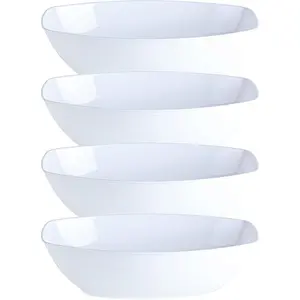 Disposable Oval Serving Bowls, Party Snack or Salad Bowl, 72-Ounce, Plastic (4, WHITE BOWLS)