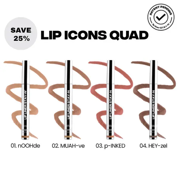 sacheu Lip Icons Trio & Quads - Save up to 25% on Iconic Peel-Off Lip Liner STAY-N with Hyaluronic Acid & Vitamin E Long-Wear Lipliner