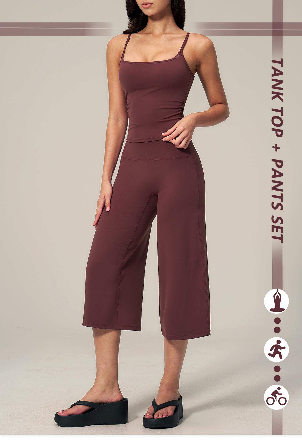 TIMEOFF Women's 2‑Piece Adjustable Strap Workout Set - V‑Shape Back Cami & High Waist Cropped Wide Leg Capris, Stretchy Breathable Fabric, 5 Colors | Waist Shaping, Tummy Control, Non‑Restrictive Fit | Ideal for Yoga, Casual Wear & Daily Loungewear TIMEOFF Women's 2‑Piece Adjustable Strap Workout Set - V‑Shape Back Cami & High Waist Cropped Wide Leg Capris, Stretchy Breathable Fabric, 5 Colors | Waist Shaping, Tummy Control, Non‑Restrictive Fit | Ideal for Yoga, Casual Wear & Daily Loungewear