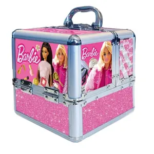 Barbie Train Case Cosmetic Makeup Set Includes Lip Gloss, Eyeshadow, Nail Polish, Hair Accessories & More, for Parties, Sleepovers & Makeovers, Ages 8+, by Townley Girl