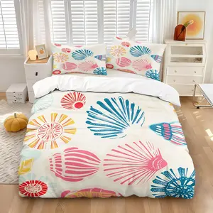 Vibrant Coastal Seashell Duvet Cover Set, 1 Quilt Cover & 1 or 2 Pillowcases, Soft Breathable Microfiber Bedding, Bright Multicolor Shell Pattern, Modern Bedroom Decor for Beach Lovers & Nautical Enthusiasts
