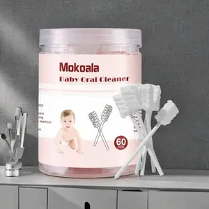 60Pcs Baby Tongue Cleaner, Baby Toothbrush, Disposable Infant Mouth Cleaner, Soft Gauze Toohthbrush Toddler Oral Cleaning Stick Dental Care for 0-36 Month Newborn