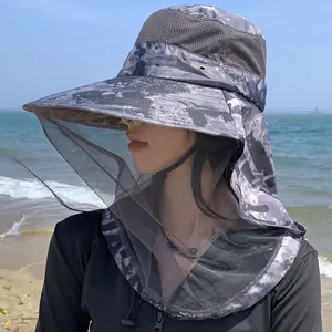 " ✨   Unisex Breathable Mesh Bucket Hat with Neck Cover 🌞   UPF 50+ Sun Protection & Adjustable Chin Strap |   Lightweight Wide Brim for Fishing, Hiking, Gardening |   Camo & Black |   Quick-Dry Polyester | # OutdoorAdventures # SunSafeStyle. # FishingEss