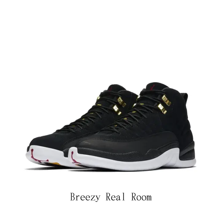 Black Leather Performance Sneakers with White Midsole, Gold Hardware & Red Heel Details | Durable High-Top Shoes for Basketball & Casual Wear