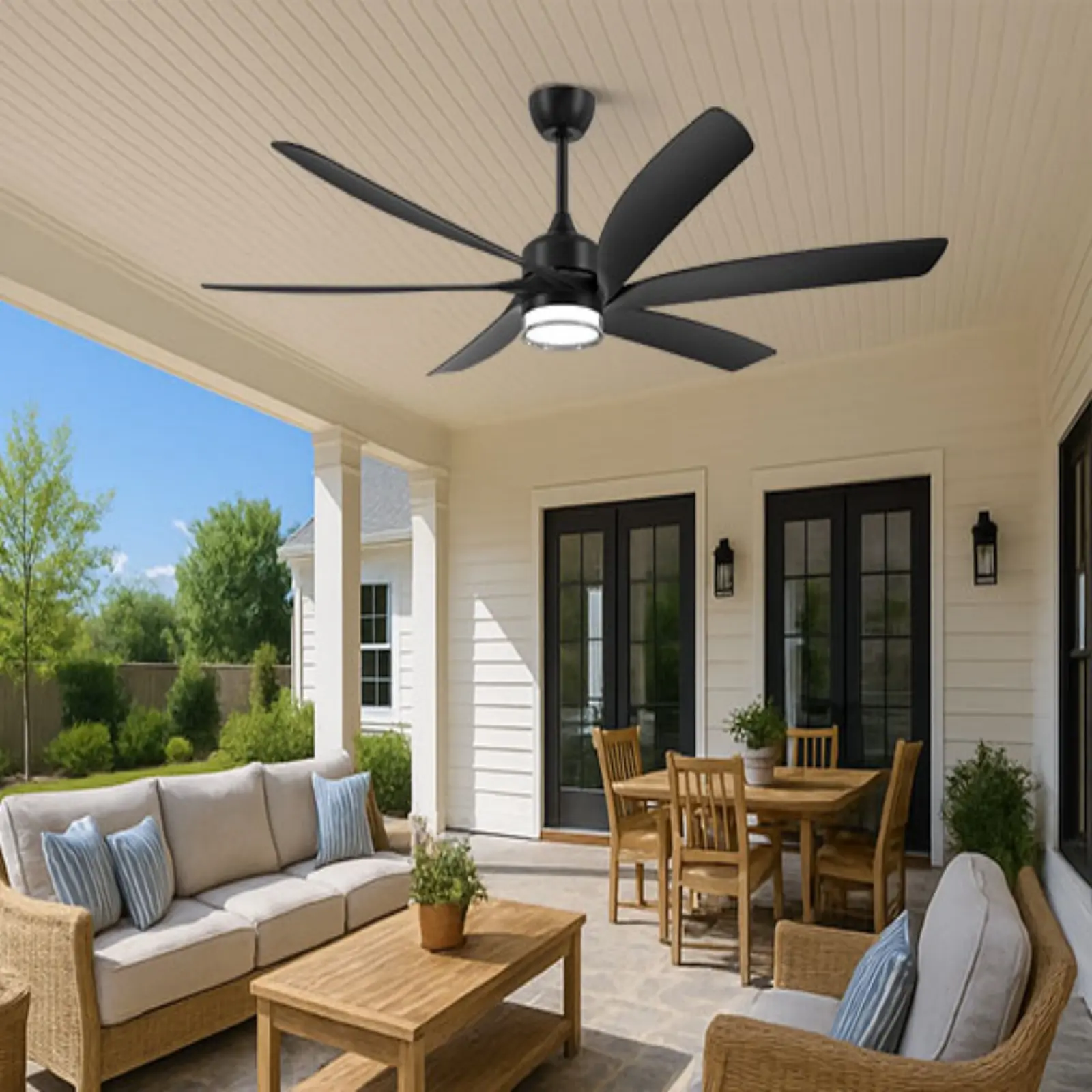 64 in Outdoor Waterproof Downrod Mount Ceiling Fan with Light & Remote - 6 ABS Plastic Blades, High CFM Reversible Flow DC Motor, 3-Color Temp Dimmable LED, 6 Speed, 40W, 3 Downrods for Gazebo, Garage
