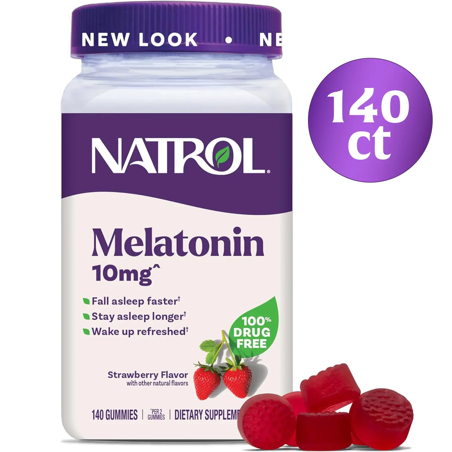 Natrol Melatonin Deep Sleep Gummies Edible Dietary Supplement, 10mg Chewable Daily Supplement, 140 Count, Supports Rapid Onset & Extended Rest Duration, 100% Drug-Free, Gelatin-Free