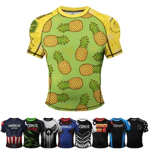 Top Popular Wholesale Made Spandex Mens Jiu Jitsu MMA BJJ Custom Compression Shirt Short Sleeves Rash Guard with Rubber Anti