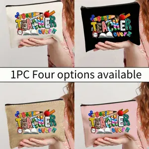 Best Teacher Print Makeup Bag, Cushion Portable Storage, Travel Essential, Dormitory Supplies, Jewelry Organizer, Gift for Friends