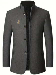Men's casual formal style lambskin jacket - Long Sleeve stand-up collar single-breasted side pocket jacket, semi-formal office occasions and daily wear in autumn and winter - polyester fiber lining for cold resistance and warmth, texture fabric design