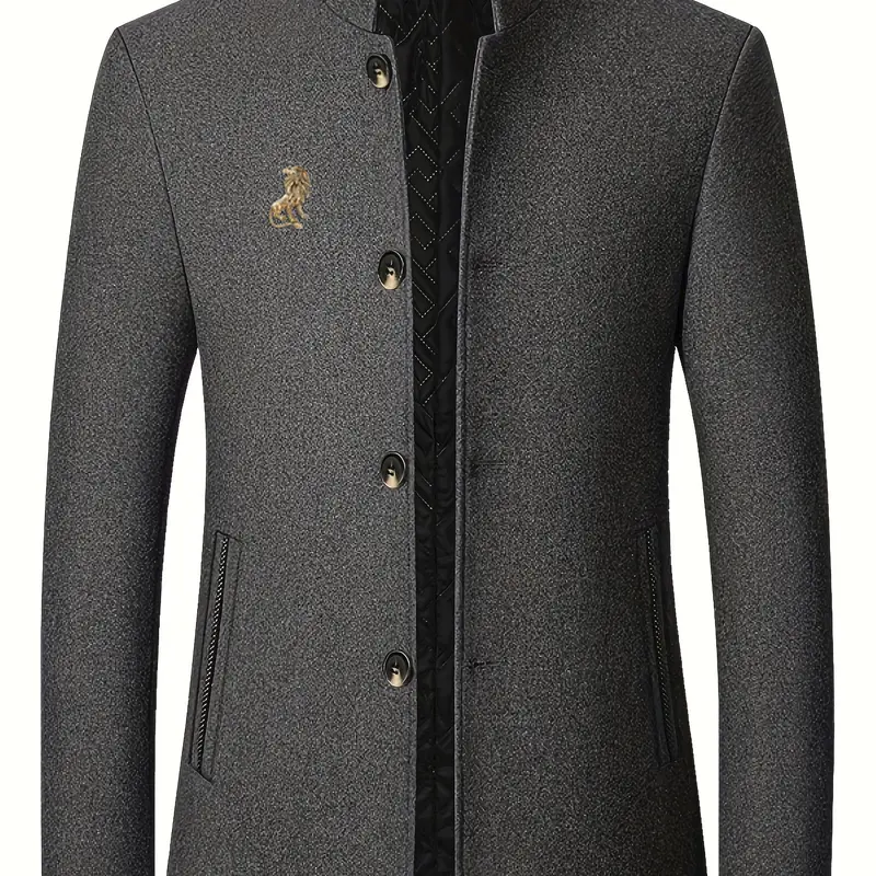 Men's casual formal style lambskin jacket - Long Sleeve stand-up collar single-breasted side pocket jacket, semi-formal office occasions and daily wear in autumn and winter - polyester fiber lining for cold resistance and warmth, texture fabric design