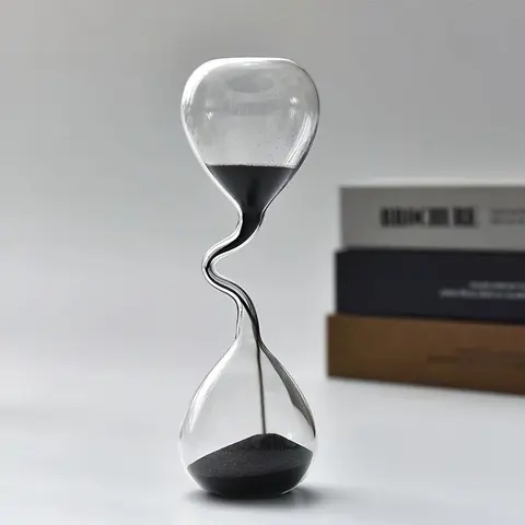 Black Sand Glass Hourglass Sculpture - Collectible Figurines, Decorative Statues, Modern Desk Decor, Electricity-Free, Indoor & Outdoor Decorative Item, Glass Timepiece for Living Room, Bedroom, Office, Decorative Sculptures, Home Decoration Collectible