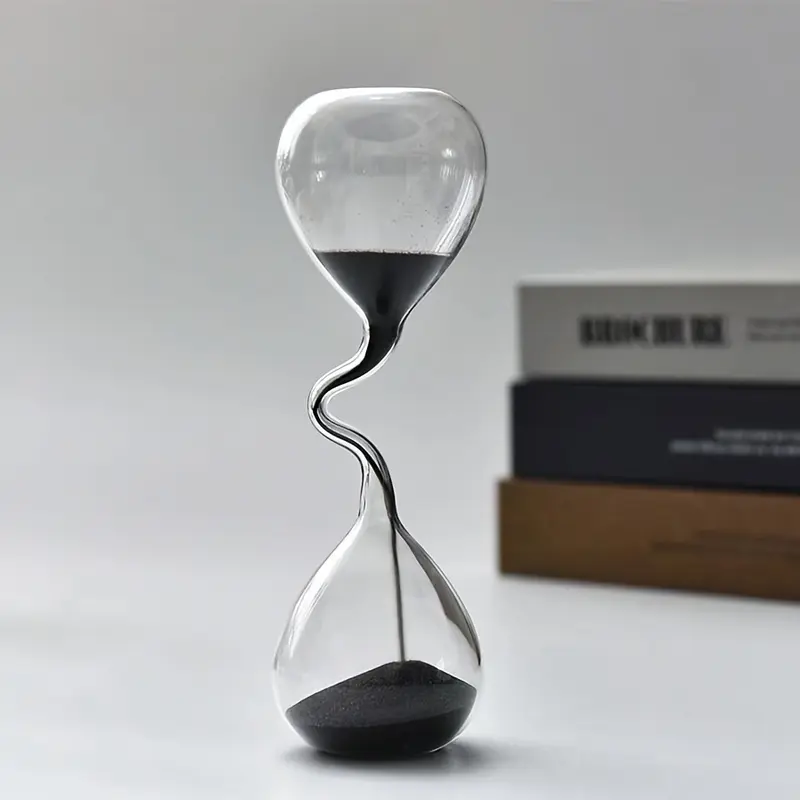 Black Sand Glass Hourglass Sculpture - Collectible Figurines, Decorative Statues, Modern Desk Decor, Electricity-Free, Indoor & Outdoor Decorative Item, Glass Timepiece for Living Room, Bedroom, Office, Decorative Sculptures, Home Decoration Collectible