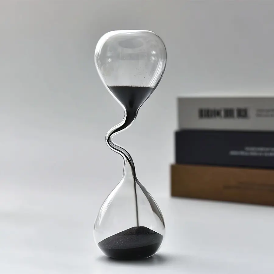 Black Sand Glass Hourglass Sculpture - Collectible Figurines, Decorative Statues, Modern Desk Decor, Electricity-Free, Indoor & Outdoor Decorative Item, Glass Timepiece for Living Room, Bedroom, Office, Decorative Sculptures