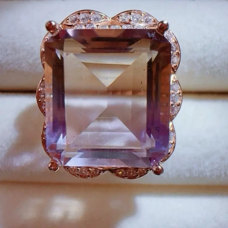 <PingEast jewelry> Ametrine rings ——925 Rose Gold-Plated Sterling Silver Ring featuring an eye-clean natural Ametrine in a square cut. Mysterious and translucent, elegant and versatile—perfect for any outfit