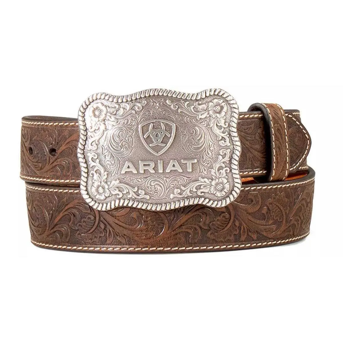 Ariat Men's Leather Floral Embossed Aged Bark Belt Ariat Men's Leather Floral Embossed Aged Bark Belt