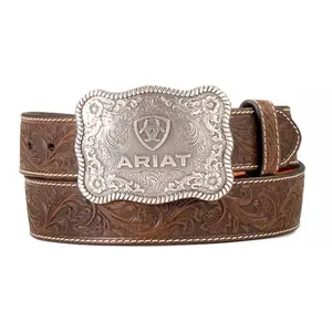 Ariat Men's Leather Floral Embossed Aged Bark Belt