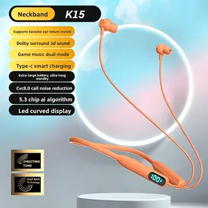 Upgraded Orange Neckband Bluetooth Headphones – IPX4 Waterproof Sweatproof Wireless Earbuds, LED Battery Display, Deep Bass & Built-in Mic, for Active Lifestyle, Work, Travel & Gaming