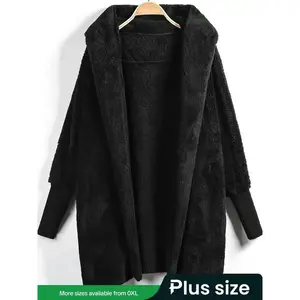 Plus Size Plush Coat for Women, Warm Mid-Length Fleece Jacket, Casual Fall & Winter Outerwear, Soft and Cozy Design Womenswear