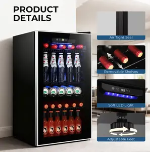 Antarctic Star 3.2 cu ft Beverage Refrigerator and Cooler, Mini Fridge with Reinforced Glass Door & LED Lighting Portable Freezer for Dorms & Kitchens