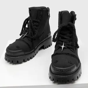 Trendy Thick-Sole Work Boots - Perfect for Men's Casual & Street Style Men's Boots Work Boots Men's Fashion Footwear Casual Boots British Style Outdoor Trendy Big Toe Workwear High-Top Thick-Soled Casual Boots Men's Motorcycle Boots 78999-K,summervibes